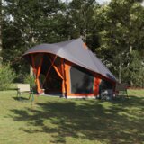 vidaXL družinski šotor tipi v sivi in oranžni za 10 osebe - vodoodporen | Shoptok.si