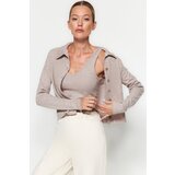 Trendyol Beige Button Detailed Shirt Collar It's Soft Knitted 2-Pack Athletic Cardigan Set | shoptok.hr
