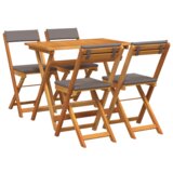 vidaXL 5-delni zložljiv bistro set z blazinami iz trdnega akacijevega lesa | Shoptok.si