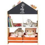Ginger Home Етажерка за играчке и књиге Црна Табла за Писање, Кућица, Дрво | shoptok.hr