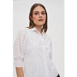 Marisse Cotton Shirt With Puffed Sleeves, White Cene