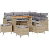 vidaXL 9-dijelni set vrtnog namještaja s jastučićima bež poli ratan akacija, 2-sjedalna vrtna sofa s pohranom i jastučićima bež poli ratan, 4-dijelni set vrtnog blagovanja s jastučićima bež poli ratan akacija | shoptok.hr