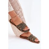 Boto Embellished Flat Sandals Green Anniles | shoptok.hr