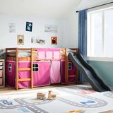 vidaXL Otroški pograd z zavesami roza 80x200 cm trdna borovina | Shoptok.si