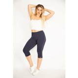 Şans Women's Plus Size Navy Blue Side Stripe Lycra Jersey Leggings Trousers cene