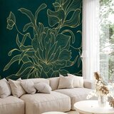  Foto tapeta - Green boudoir - linear drawing of a flower in golden colours on a dark background 245x175 | shoptok.hr