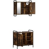  Set ormarića za kupaonicu 2 kom. Dimljeni hrast - Dimljeni hrast Ormar s umivaonikom (1 vrata i 1 polica) + viseći ormar | shoptok.hr