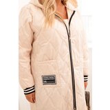 Kesi Włoski Plus Size women's quilted jacket with a hood and sporty cuffs beige | Shoptok.si