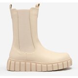 Resti Women's high flat heeled boots in ecru Elicane Cene