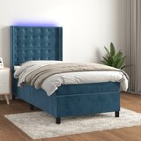 The Living Store Box spring postelja z vzmetnico LED temno modra 90x190 cm žamet - Box Spring Postelja, (21488986) Cene