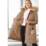 Dewberry Z6646 N FUR POMPOM LADIES' COAT-VISION-1 | shoptok.hr