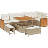 vidaXL 9-delni vrtni sofa set z blazinami Bež Poli ratan Acacia, 2-sedežni vrtni sofa z blazinami Bež Poli ratan, 3-delni vrtni jedilni set z blazinami Bež Poli ratan Acacia Cene