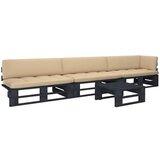 vidaXL Sedežna garnitura iz palet 4-delna + blazine črna borovina | Shoptok.si