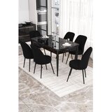 Hanah home trpezarijski set Via, sto na razvlačenje i 6 stolica, ploča u dekoru crnog mermera, crna tkanina Jerry | Eponuda.com