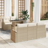 vidaXL 6-delni set vrtnih kavčev s blazinami Bež Poli Ratan | Shoptok.si