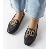 Gemre Black leather women's moccasins with rhinestones Neuer | Shoptok.si