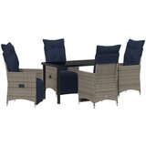 vidaXL 5-dijelni vrtni blagovaonski set s jastučićima sive poli ratan, crni blagovaonski stol 140x80x73 cm od kaljenog stakla Cijene