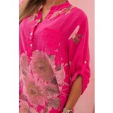 Kesi Włoski Women's loose-fitting cotton shirt with a floral pattern pink | shoptok.hr