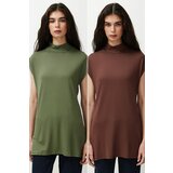 Trendyol 2-Pack Brown-Khaki High Neck Sleeveless Underwear Lining Tunic cene