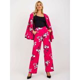 Fashion Hunters Fuchsia wide fabric trousers with rose suits Cene
