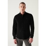 Avva Men's Black Velvet Button Collar Cotton Slim Fit Slim Fit Shirt Cene