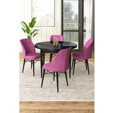 Hanah home Rox - Black Marble, Purple Black MarblePurple Dining Table & Chairs Set (5 Pieces) | ePonuda.com