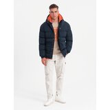 Ombre Warm men's sports jacket with double hood - navy blue Cene