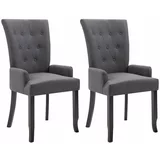vidaXL Jedilni stoli z naslonjali za roke 2 kosa temno sivo blago, (20926915)