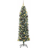  Umjetno vitko božićno drvce Zelena i bijela 210 cm - 210 cm s LED-ima i zlatnim/brončanim kuglicama | shoptok.hr