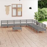 The Living Store Vrtna sedežna garnitura 10-delna trdna borovina siva - Vrtna Sedežna Garnitura, (21480680) | Shoptok.si