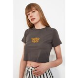 Trendyol Anthracite Embroidered Crop Knitted T-Shirt | Shoptok.si