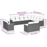  12-dijelni set vrtnih sofa od poliratana s jastucima crni | shoptok.hr