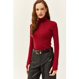 Olalook Women's Burgundy Turtleneck Finger Detailed Lycra Blouse Cene'.'