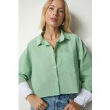 Happiness İstanbul Women's Green Pinstripe Crop Shirt Cene