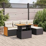 vidaXL Vrtna sedežna garnitura z blazinami 6-delna črn ratan/akacija | Shoptok.si