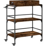  The Living Store Kuhinjski voziček dimljen hrast 81,5x41x92,5 cm inženirski les - Kuhinjski Voziček, (21498958) | Shoptok.si