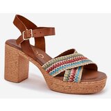 Zazoo Leather Heeled Sandals With Braiding On Straps Brown 40460 | Shoptok.si