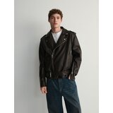 Reserved biker jakna iz umetnega usnja - rjava | Shoptok.si