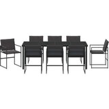 vidaXL 9-dijelni blagovaonski set s jastučićima, crna Textilene i čelik | shoptok.hr
