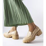 Gemre Beige classic block heel loafers Dina | Shoptok.si