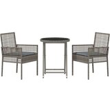  3-delni vrtni bistro set z blazinami siva poli ratan, (22015336) | Shoptok.si