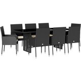  9-dijelni vrtni blagovaonski set s jastucima crni od poliratana | Shoptok.si