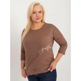 Fashion Hunters Brown blouse in a larger size with 3/4 sleeves