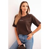 Polski Women's cotton blouse with Minimal print brown Cene
