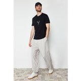 Trendyol Men's Black Regular/Normal Cut Deer Embroidered 100% Cotton T-Shirt Cene