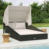 za sunčanje s krovom crni 200 x 114 x 128 cm poliratan