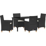 vidaXL 5-delni vrtni jedilni set z blazinami Črn poli ratan | Shoptok.si