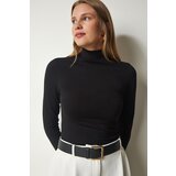  Women's Black High Neck Wrap Elastic Knitted Blouse Cene