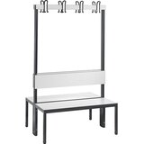 C+P Garderobna klop BASIC PLUS, obojestranska, sedežna površina iz HPL, letev s kljukicami, dolžina 1000 mm, bele barve | Shoptok.si
