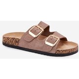 Boto Women's Slippers Made Of Eco Suede Golden Buckles Dark Beige Vorella | Shoptok.si